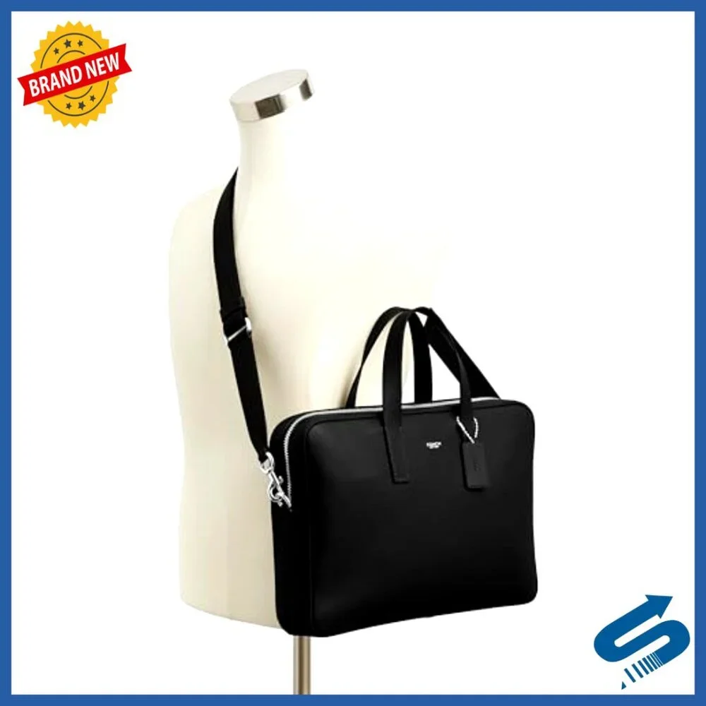 Leather Briefcase with Laptop Sleeve, Detachable Crossbody Strap